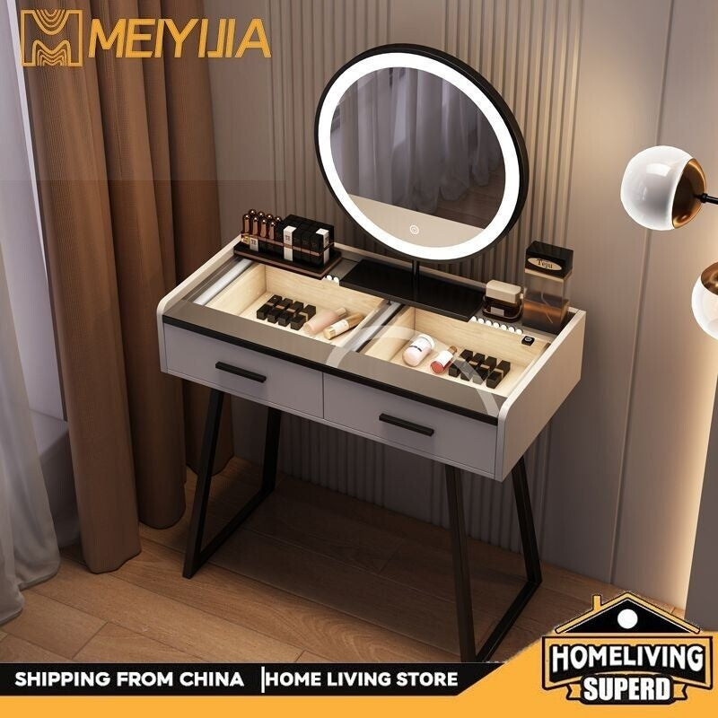 Solid Wood Storage Cabinet Simple Nordic Light Luxury Mirror Dressing Table