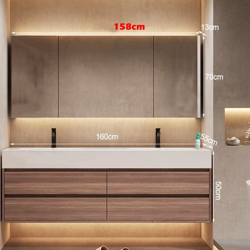 QW- High-quality storage made of real wood for smart mirror cabinet in the bathroom, bathroom sink.