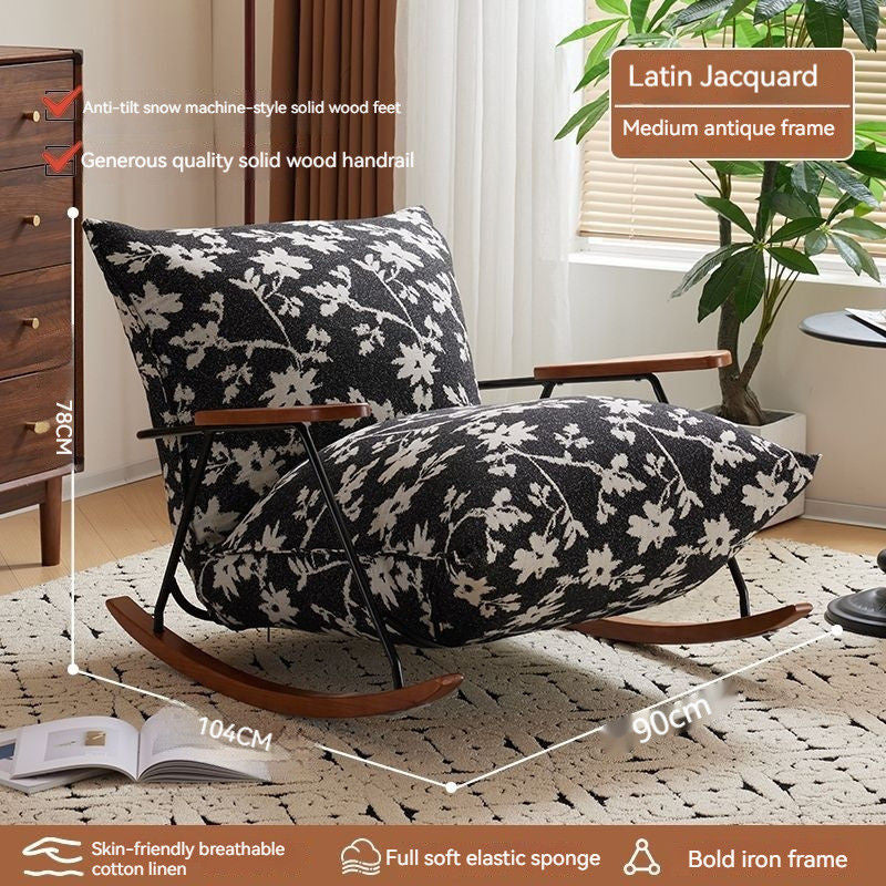 Light Luxury Simple Design Felt Single Sofa Cotton Hemp Rocking Lounge Chair Small Home Living Room Balcony Flower Cloth