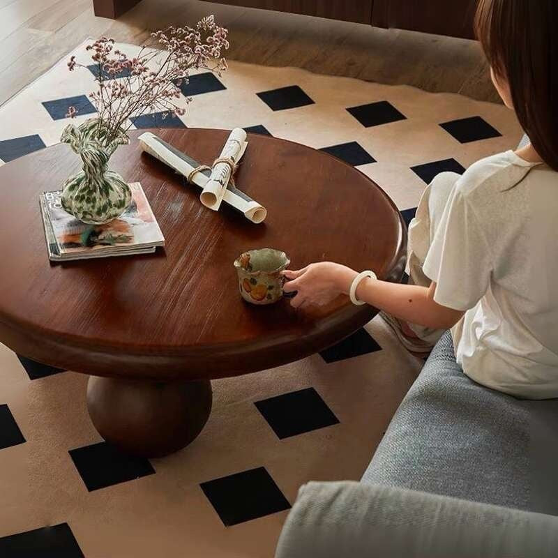 Solid Wood Table, Round Coffee for Home Living Room, Modern Style Small Table