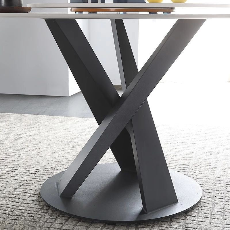 Round Marble Dining with Rotating Base, Italian Style, Elegant Modern Compact Circle Table Set for Home.