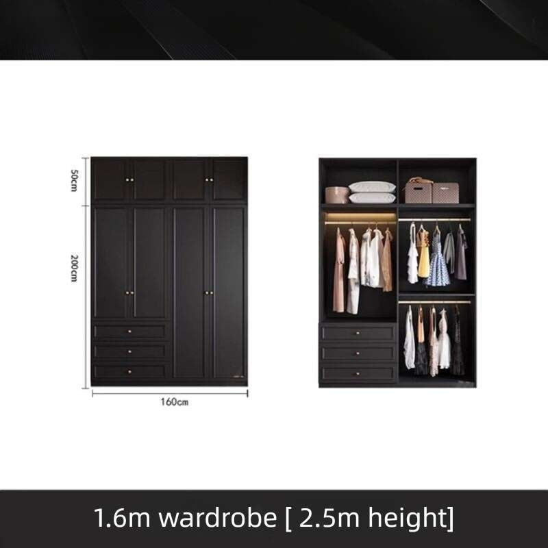 Solid wood Vintage French black For the bedroom american style large wardrobe