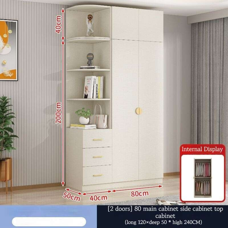 Solid Wood Double Open Doors Modern Cream Wind Wardrobe Large Capacity Multipurpose