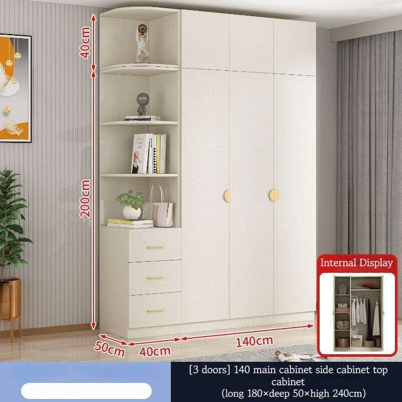Solid Wood Double Open Doors Modern Cream Wind Wardrobe Large Capacity Multipurpose