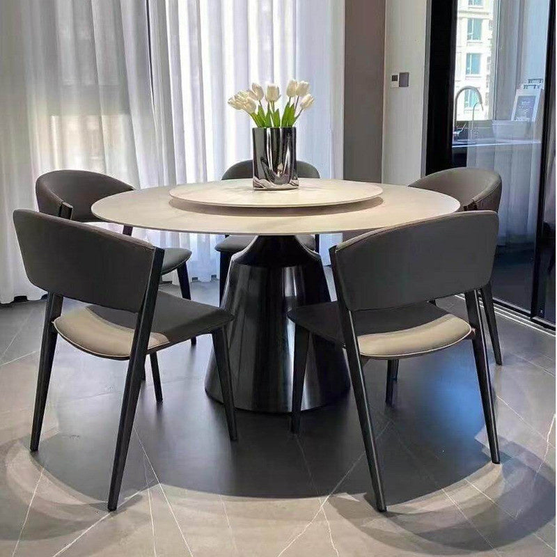 Elegant and simple marble dining table with round rotating base, modern Italian style, premium grade for families.