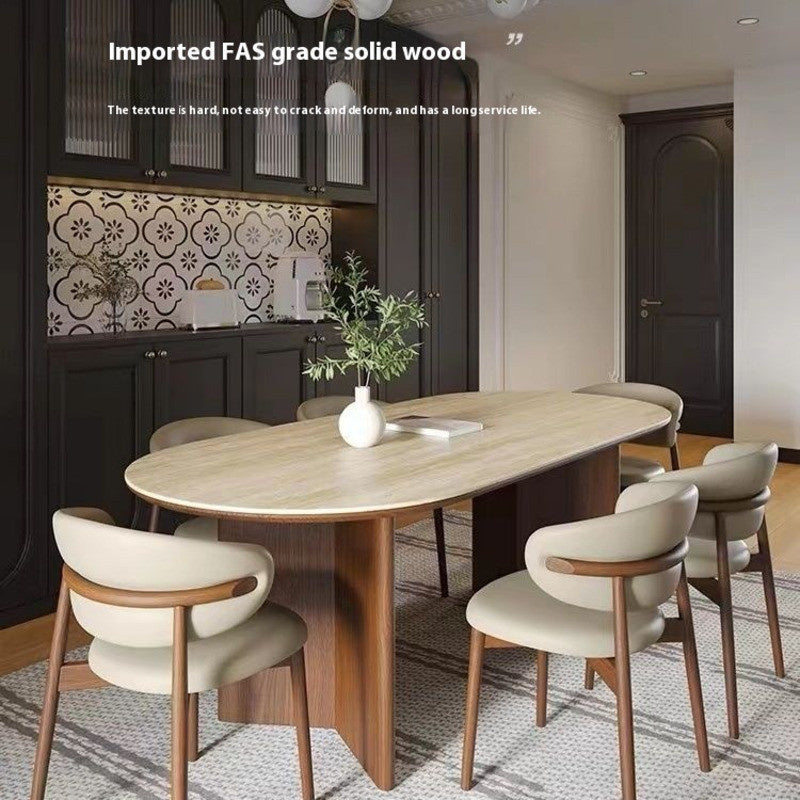 European-style solid wood stone cave dining table fully supports lightweight and elegant design suitable for living room.