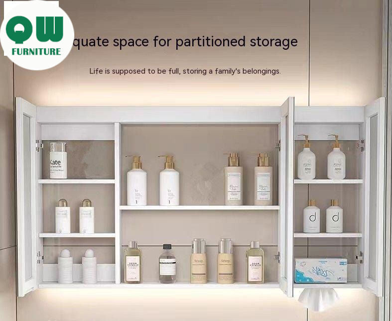 QW- Smart Solid Wood Wall Mounted Bathroom Mirror Storage Cabinet