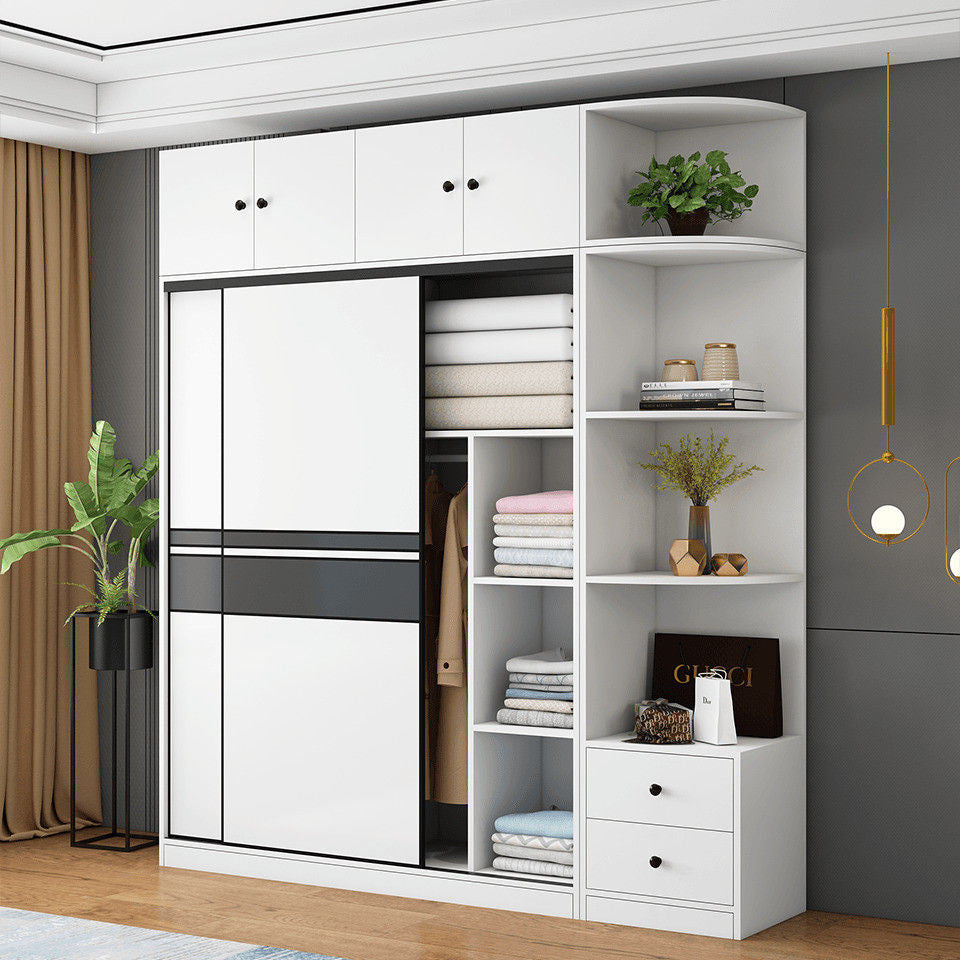 Solid wood home bedroom sliding door large wardrobe simple modern cabinet