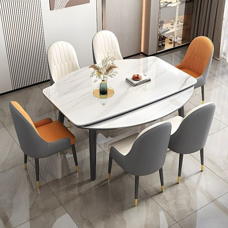 BKK Ready Stock Elegant Marble Pattern Dining Table, Genuine Wood, Expandable, Foldable, Round-Square Modern