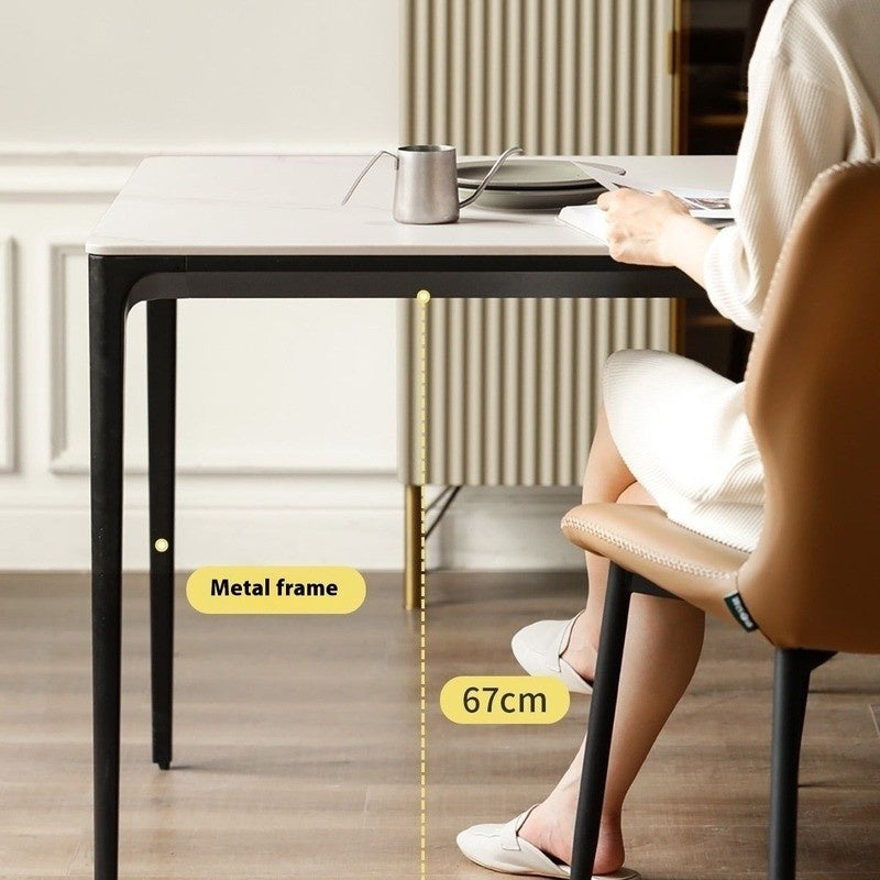 High-end pure white Italian-style dining table with metal legs and 12mm thick stone top.Custom design