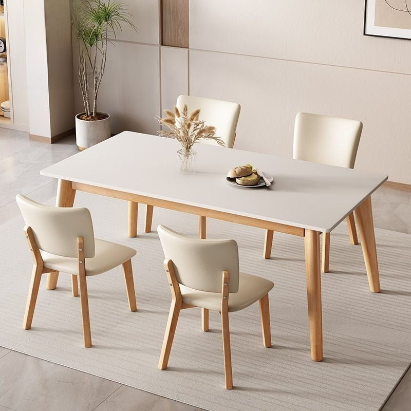 Flat Cream Style Modern Design Compact Solid Wood Dining Table - Optional
