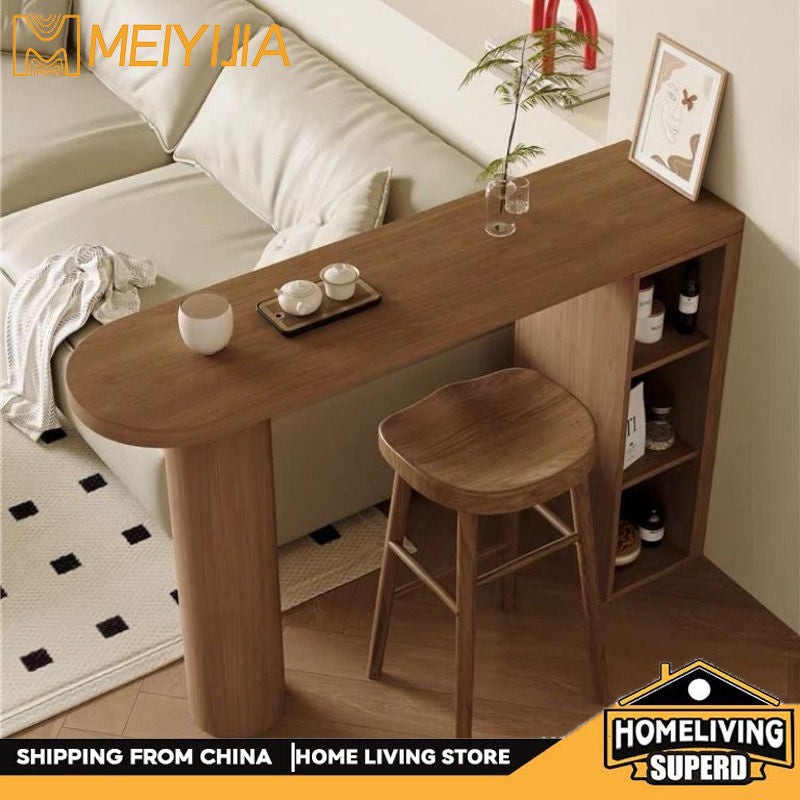 Solid wood home against the wall high long bar coffee simple living room balcony partition check cabinet table
