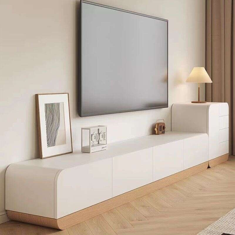 Set and coffee table made of solid wood, modern cream style, floor-standing TV cabinet