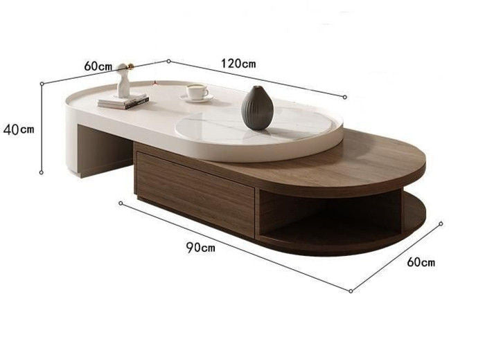 Light Elegant Cream Wind Color Simple Living Room Home Foldable Coffee Rounded Tea Table Eco-Friendly Solid Wood