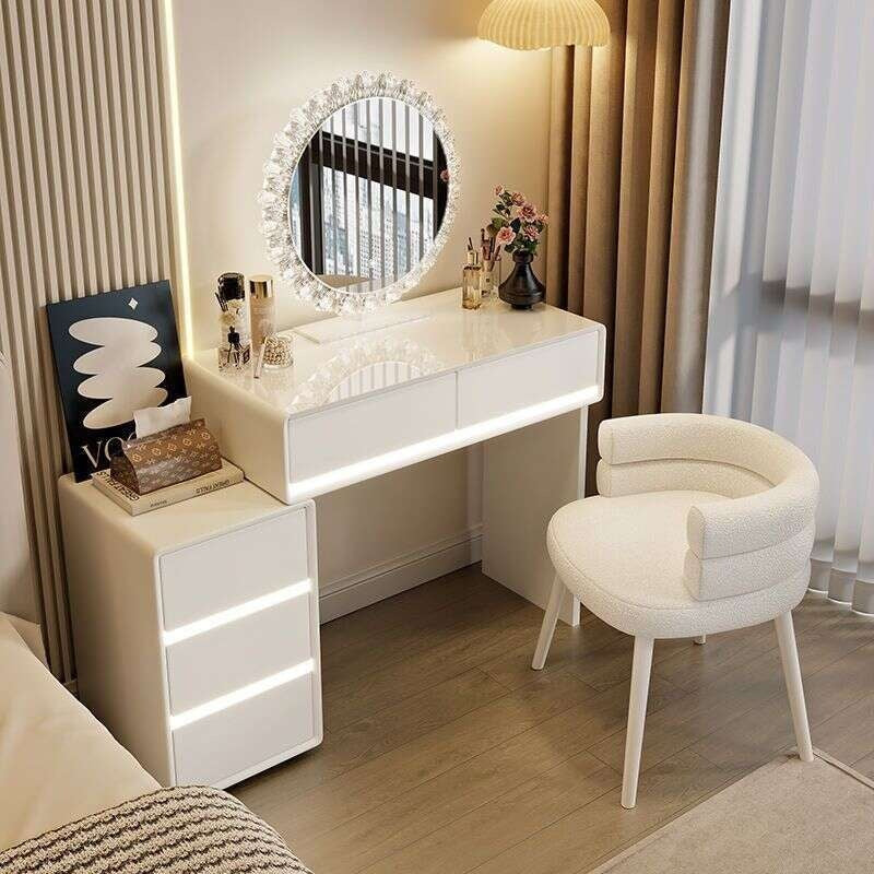 Bedroom Real Wood Dressing Table Modern minimalist style, cream color, used in the main room. With a drawer cabinet