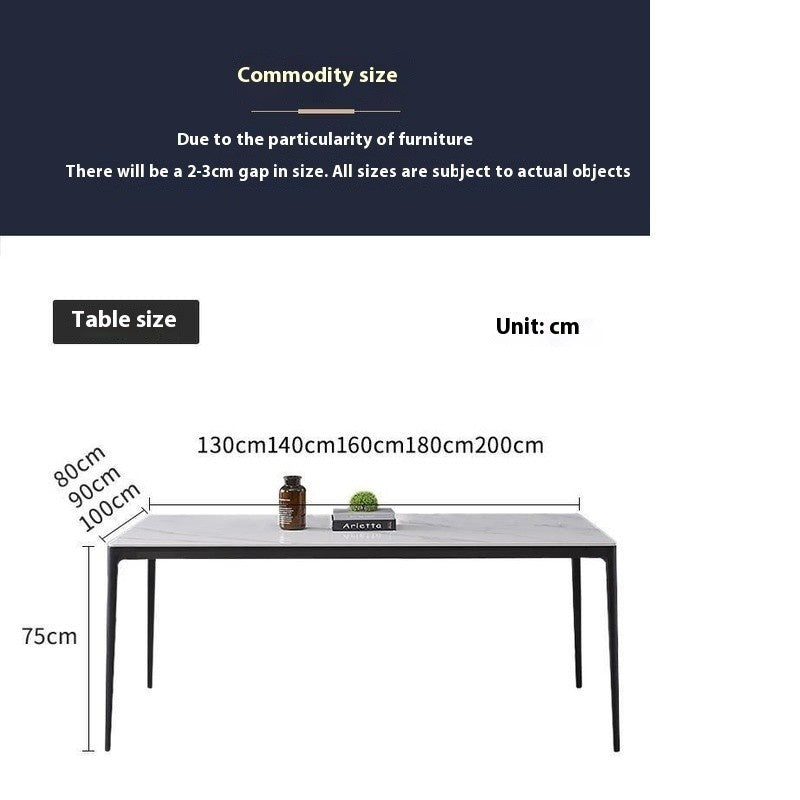 High-end pure white Italian-style dining table with metal legs and 12mm thick stone top.Custom design