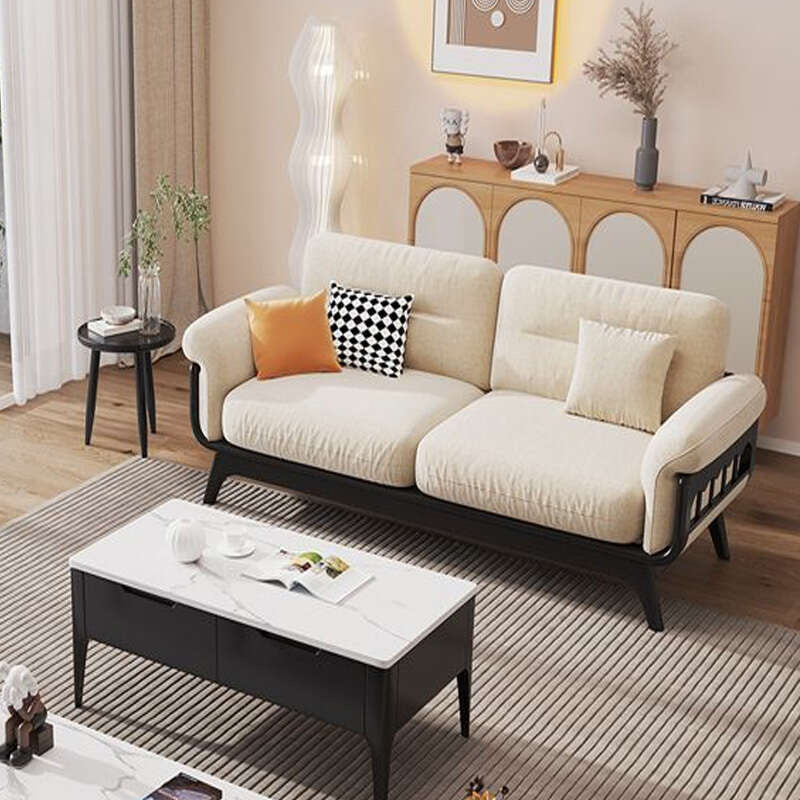 Nordic Solid Wood Cream Combination Japanese Style Simple Modern Entry Living Room Four Sofa