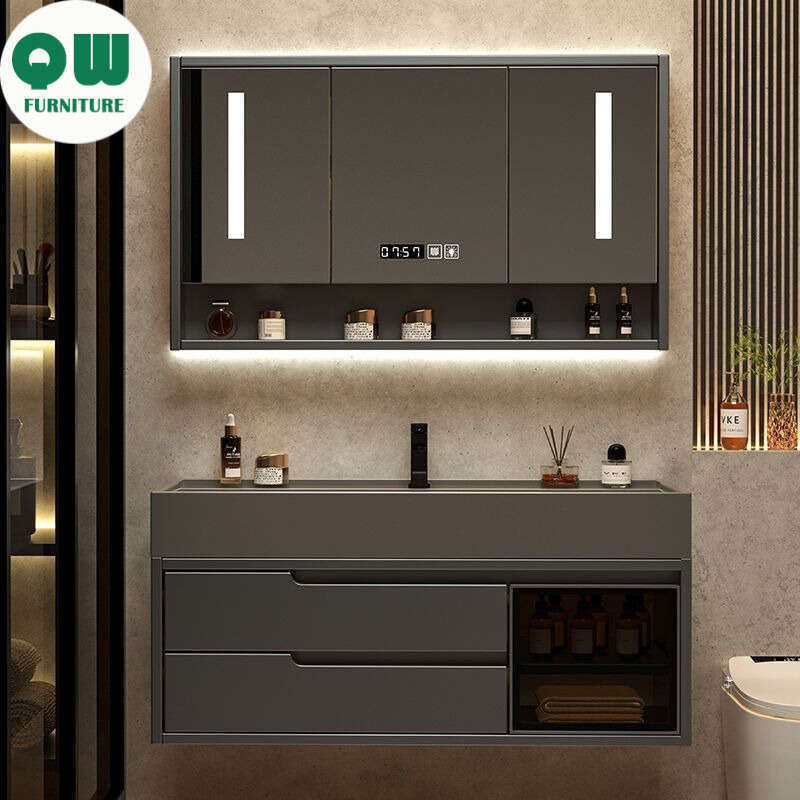 QW- Real Wood Storage Cabinet Smart Mirror in the Bathroom Sink Set