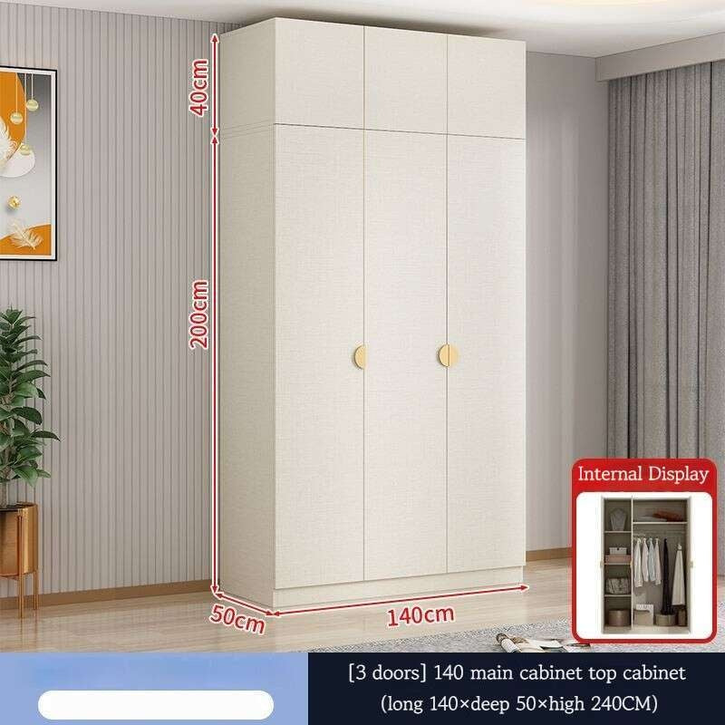 Solid Wood Double Open Doors Modern Cream Wind Wardrobe Large Capacity Multipurpose