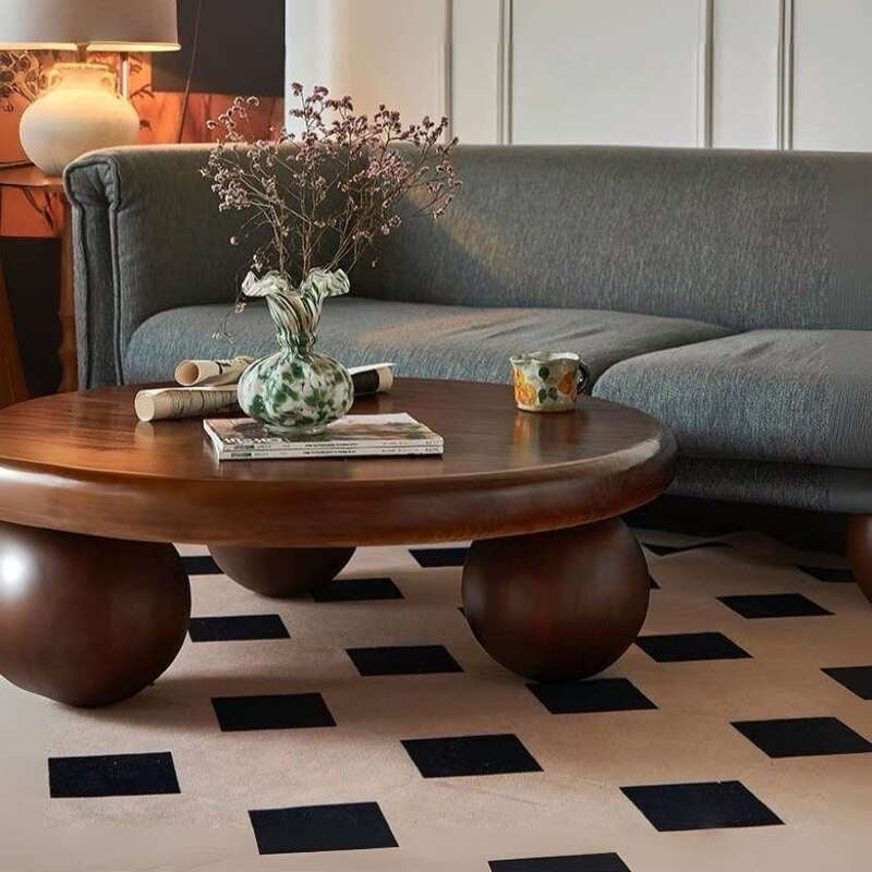 Solid Wood Table, Round Coffee for Home Living Room, Modern Style Small Table