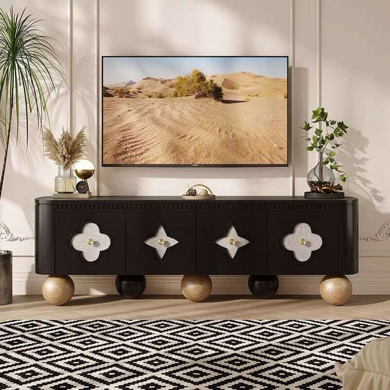 Nordic Medium Cream Wind Design Sense TV Living Room Storage Solid Wood Small Shell Home Floor Cabinet