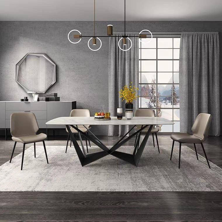 Italian style marble dining table, modern style, beautiful shine, square shape for home use.