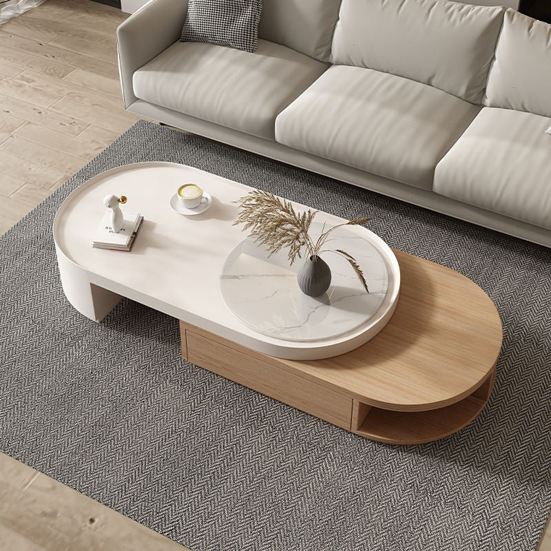 Light Elegant Cream Wind Color Simple Living Room Home Foldable Coffee Rounded Tea Table Eco-Friendly Solid Wood