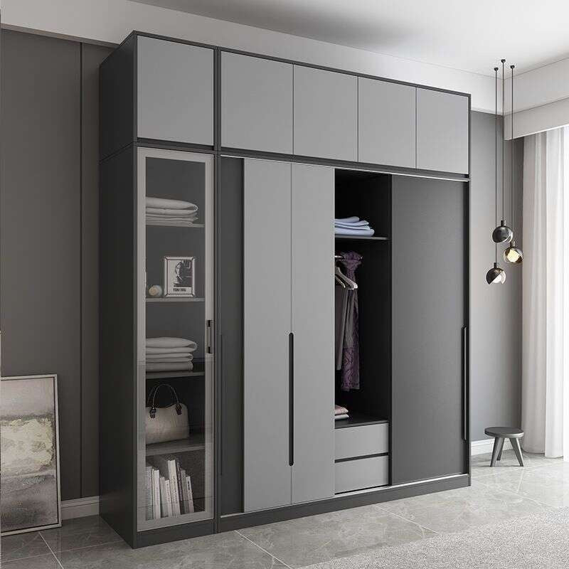 Modern wardrobe with sliding doors, bedroom storage cabinet, three-door hanging wardrobe, large capacity.