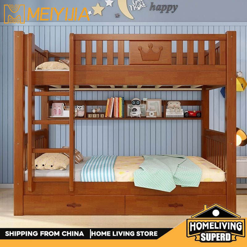 Oak upper lower bunk high and low dormitory bed, small solid wood bed for children, students, adults.