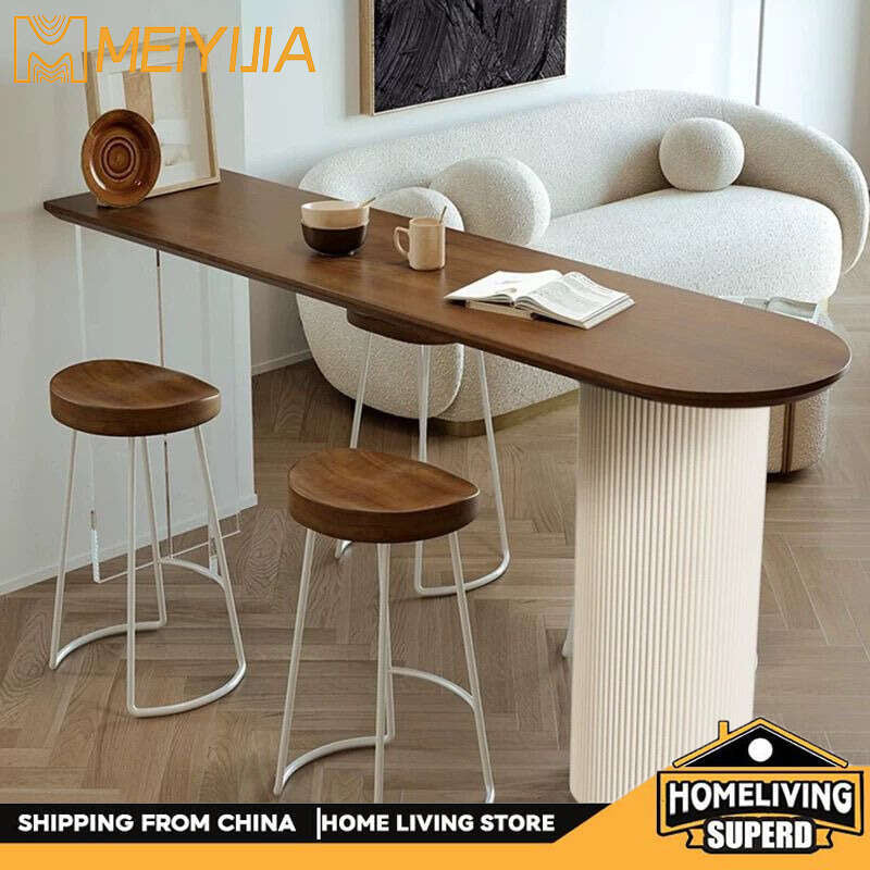 Floating Acrylic with Solid Minimalist Style Natural Wood Wall-mounted and Chairs Living Room Sofa Partition Creative High Bar Table
