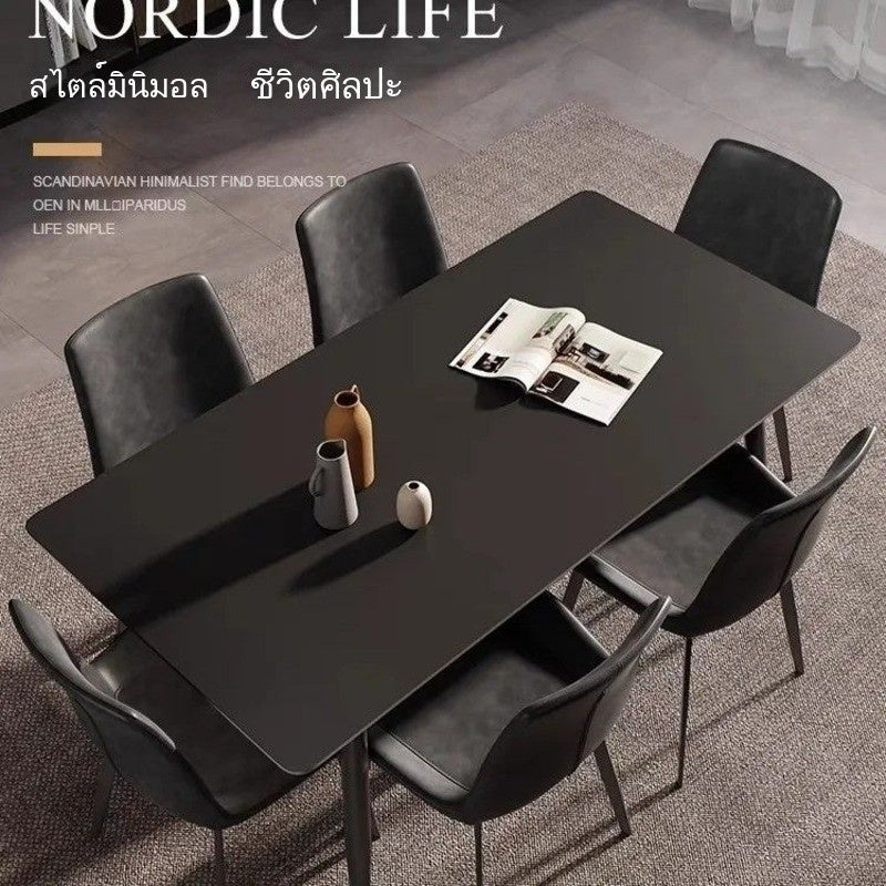 Italian light color elegant black with stone chairs combination modern simple home dining table