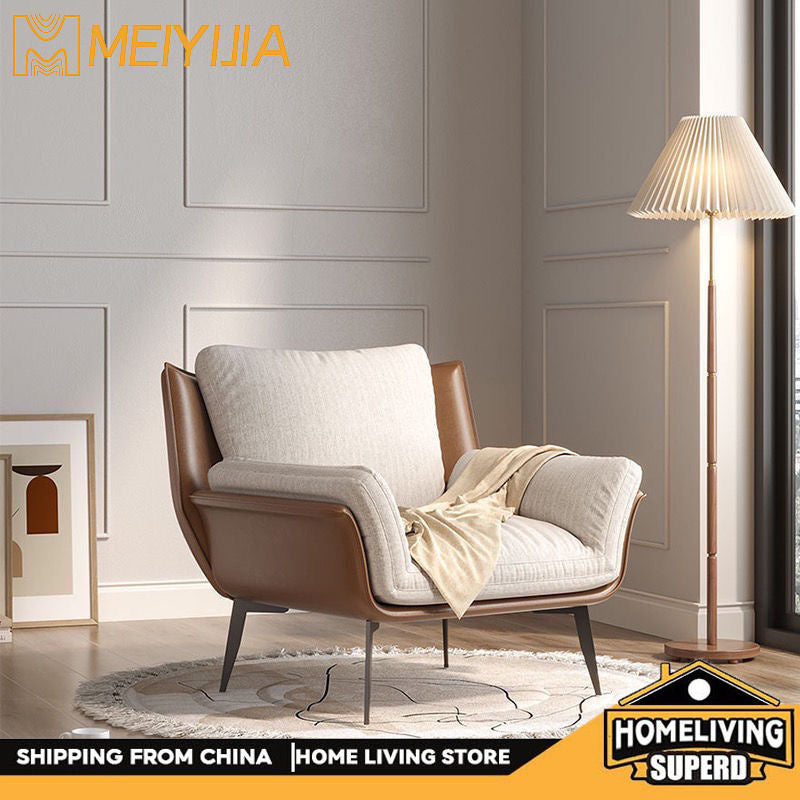 Light Luxury Italian Style Simple Home Design High Quality Single Sofa Fabric Balcony Lounge Chair Protect Spine