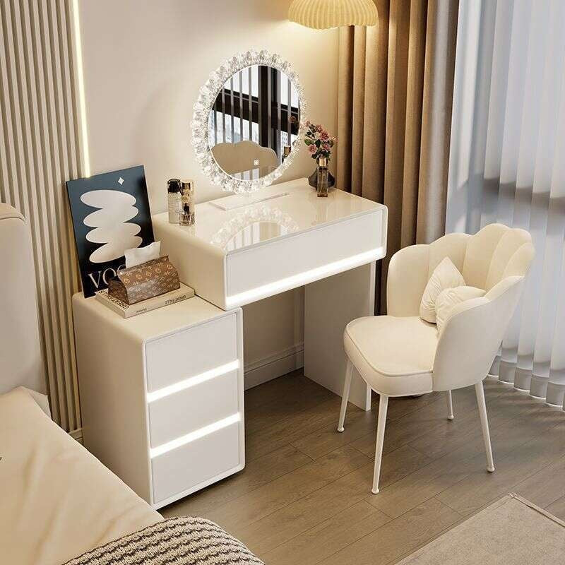 Bedroom Real Wood Dressing Table Modern minimalist style, cream color, used in the main room. With a drawer cabinet