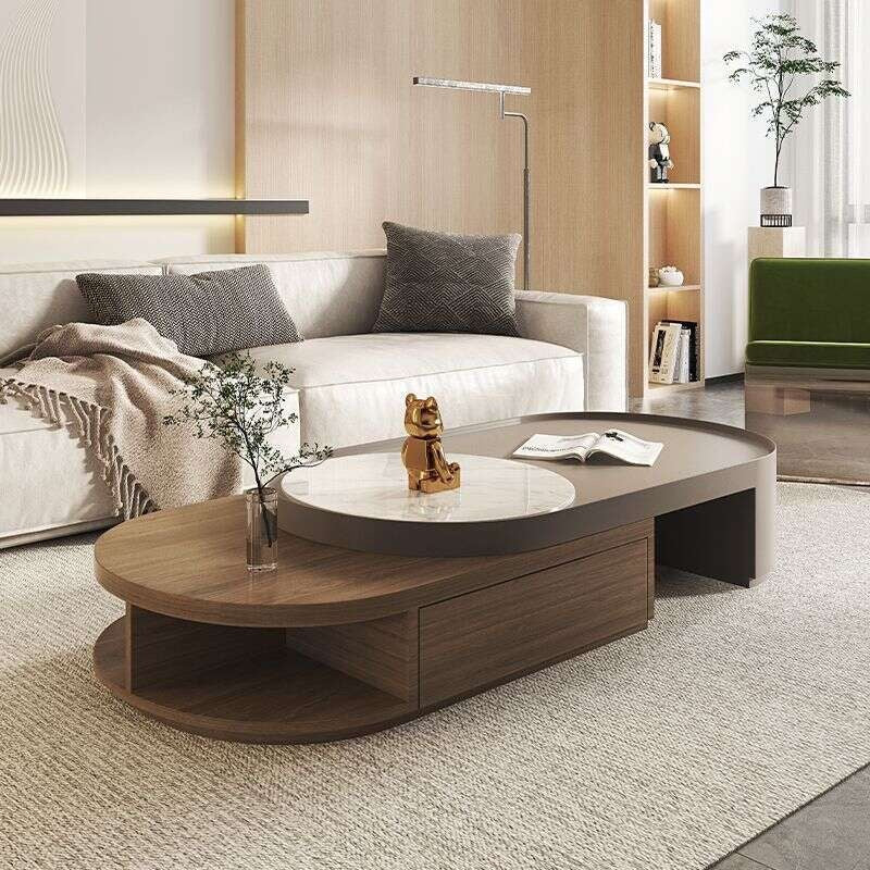 Light Elegant Cream Wind Color Simple Living Room Home Foldable Coffee Rounded Tea Table Eco-Friendly Solid Wood