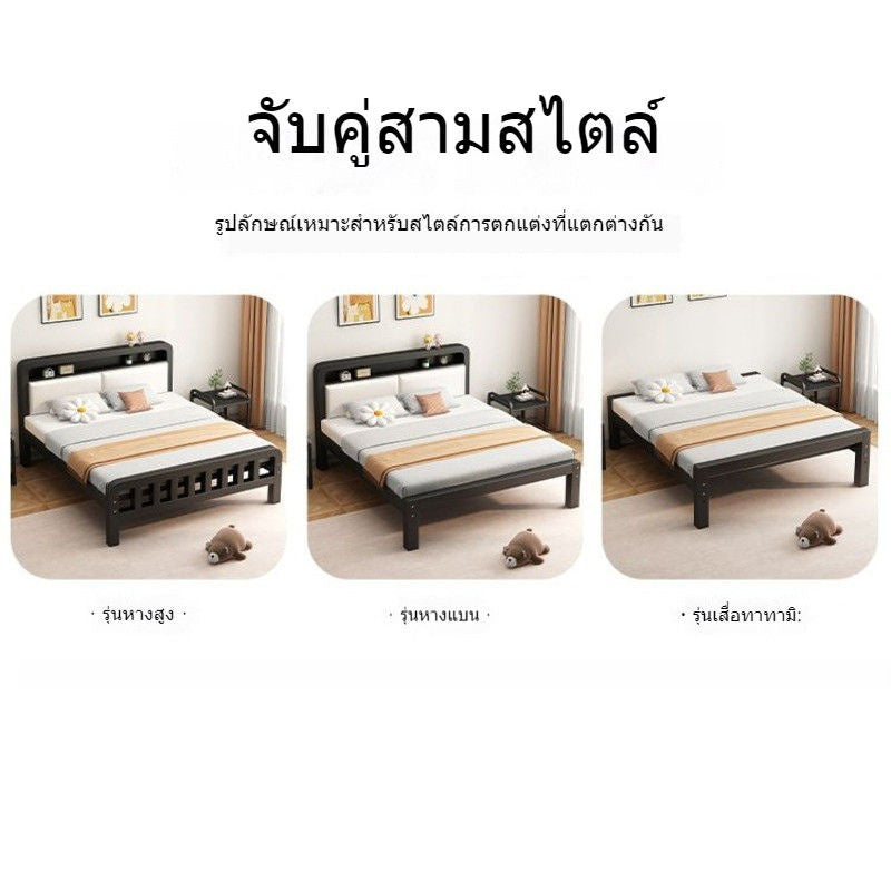 ตู้เสื้อผ้าเหล็กที่ใช้ในบ้าน ห้องนอนใหญ่ เตียงคู่ 1.5 เมตร หอพักหนาโครงเหล็กเตียงสำหรับเช 1.2 เมตร 1