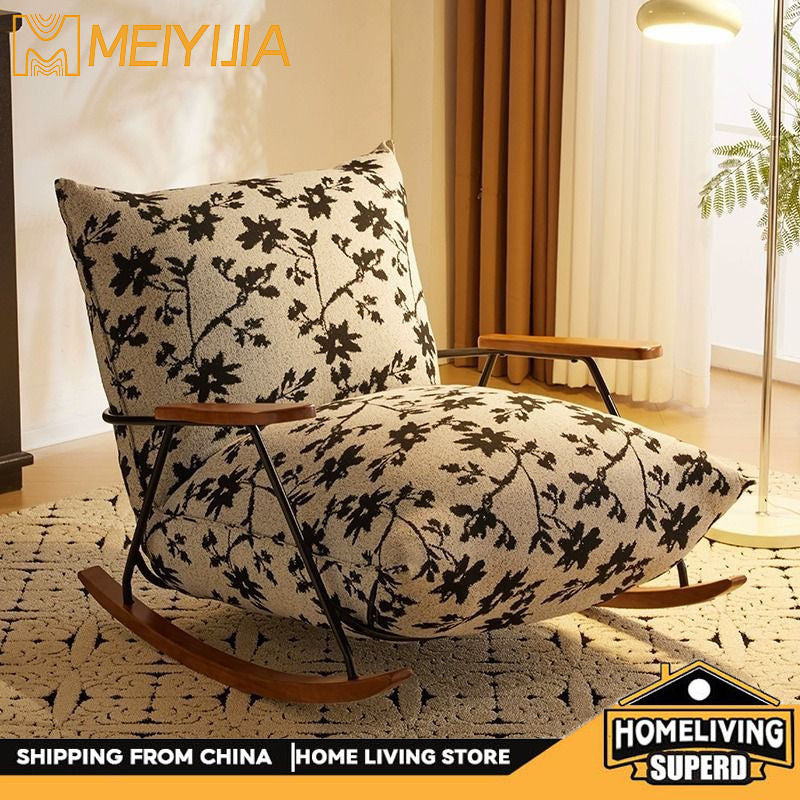 Light Luxury Simple Design Felt Single Sofa Cotton Hemp Rocking Lounge Chair Small Home Living Room Balcony Flower Cloth