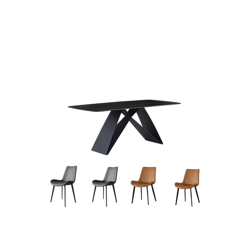 Modern Nordic style dining table set, minimalist chic, with chairs, faux marble table, square shape, suitable for small rooms.