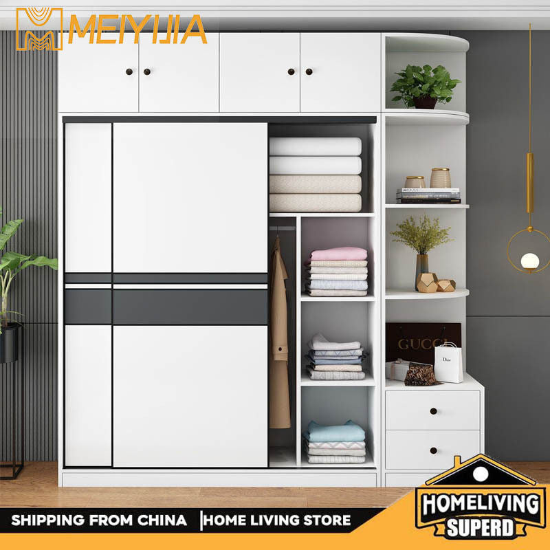 Solid wood home bedroom sliding door large wardrobe simple modern cabinet