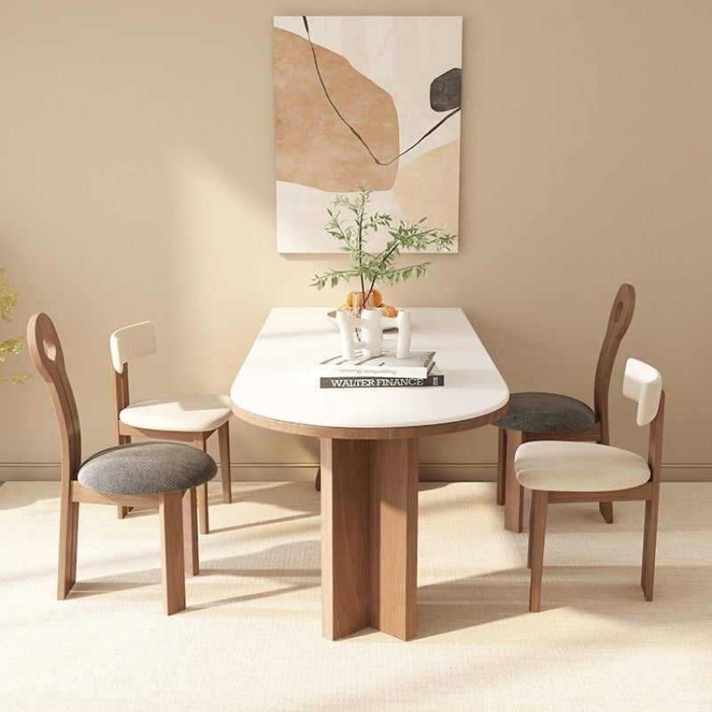 Nordic Style Sandstone Dining Set French Oval Table for Small Homes