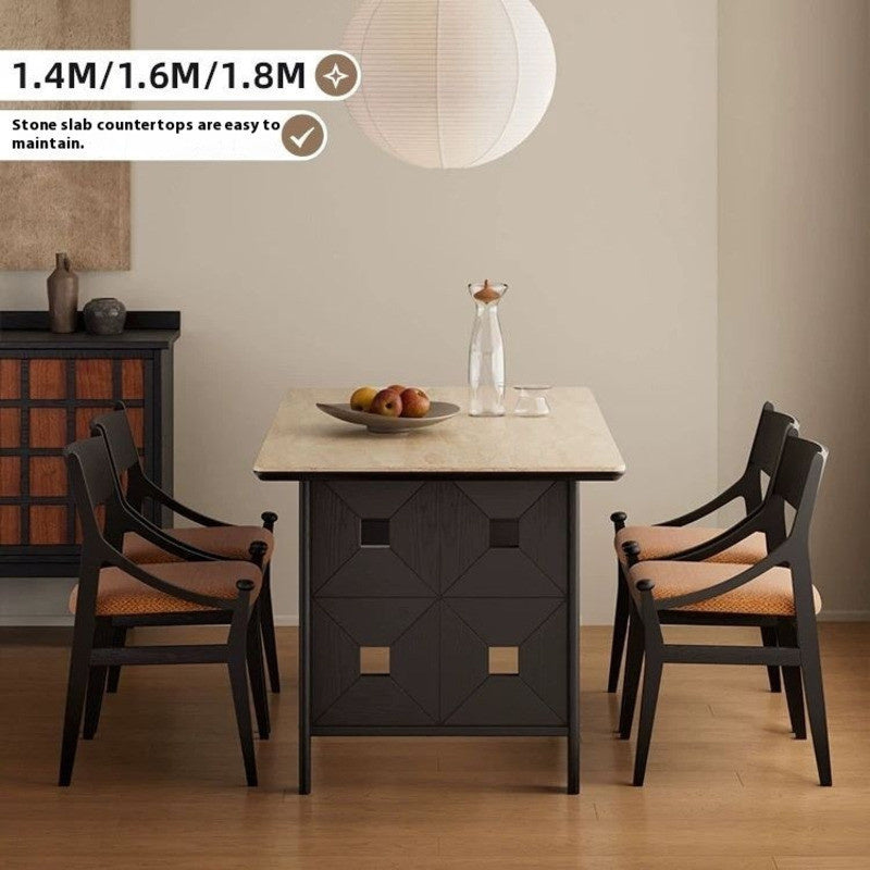 Modern villa square Premium dining table The surface is made of wood and granite. Luxurious style for use in the home.