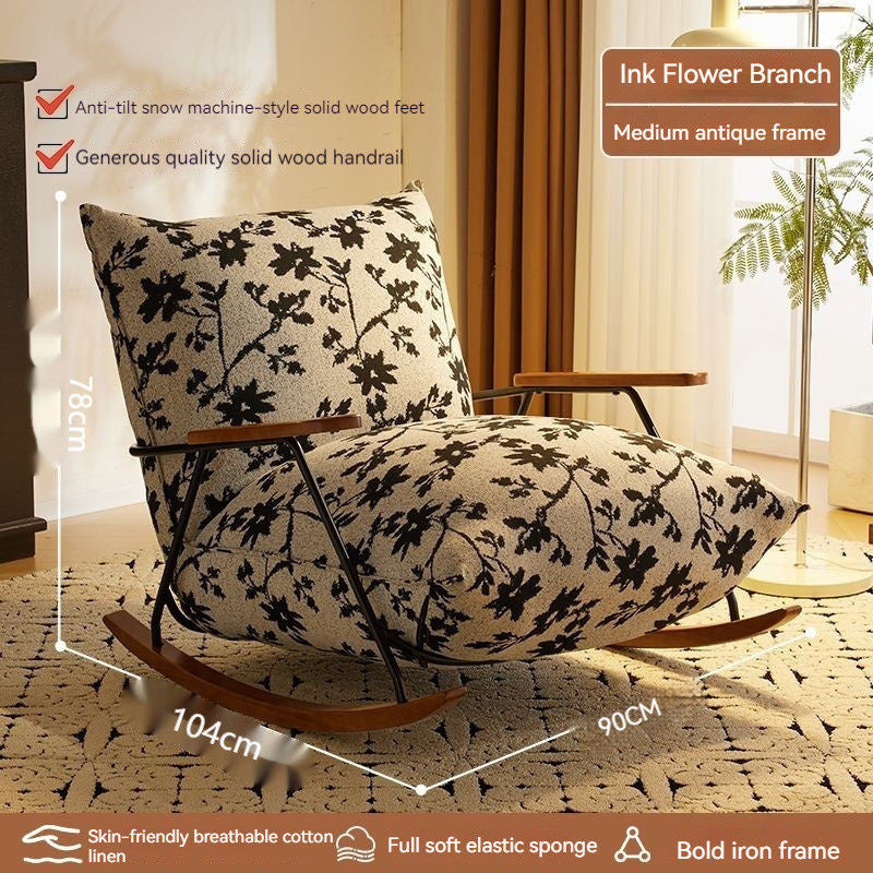 Light Luxury Simple Design Felt Single Sofa Cotton Hemp Rocking Lounge Chair Small Home Living Room Balcony Flower Cloth
