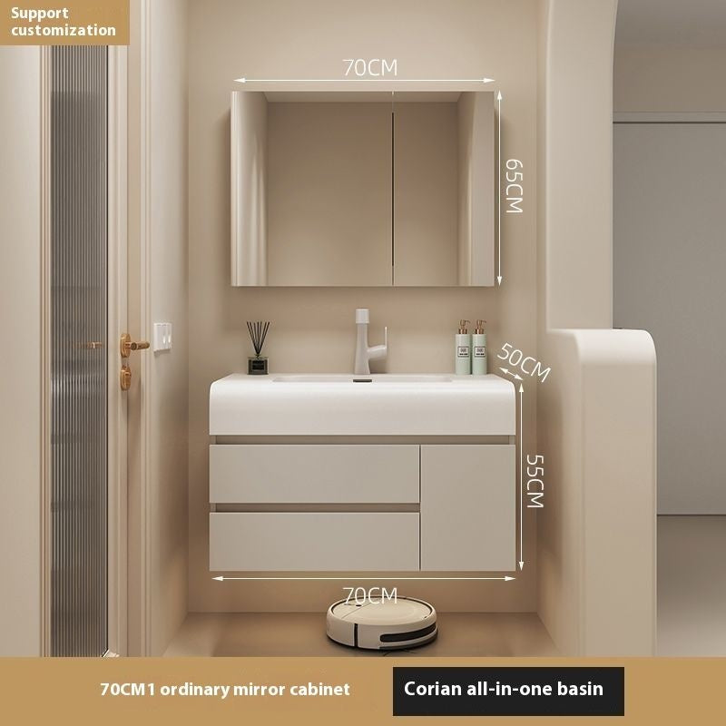 ห้องน้ำสีครีมห้องน้ำตู้กระจกสมาร์ทห้องน้ำฮาร์ดแวร์หิน 