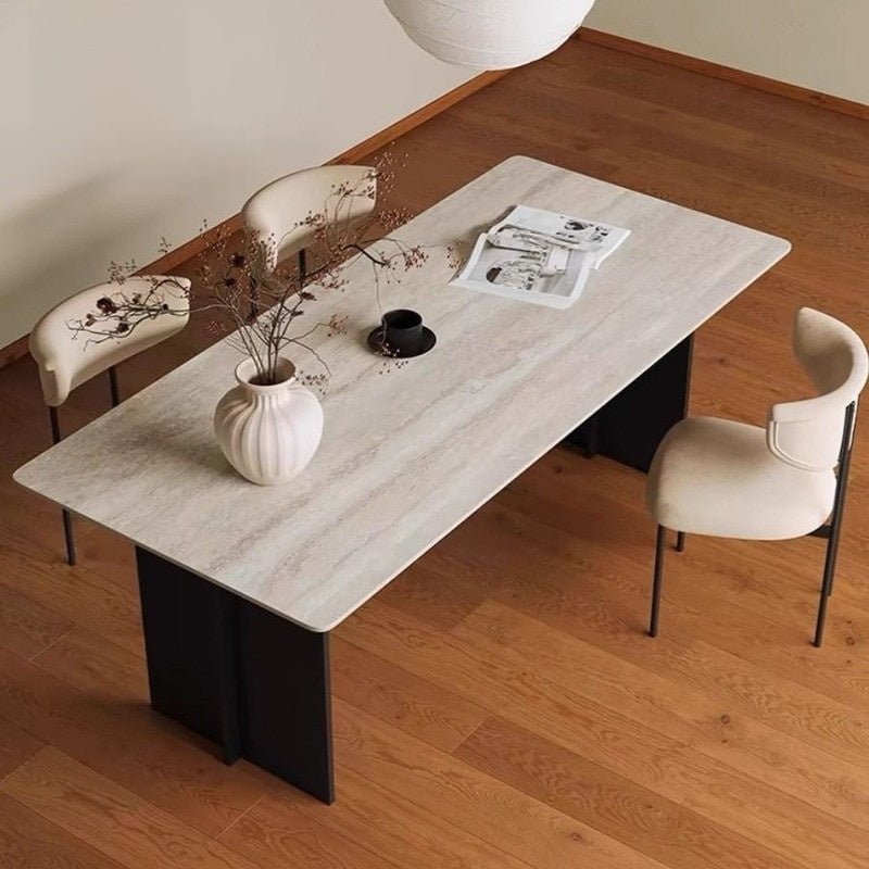 High-end Italian-style dining with aluminum table top unique leg design – elegant and modern.