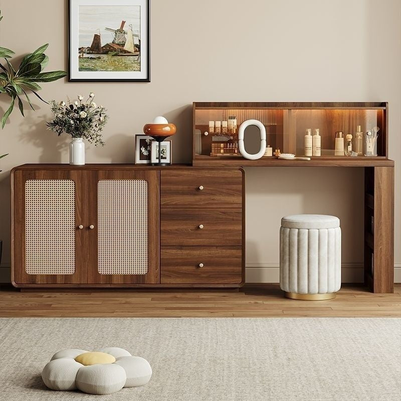 Rattan Woven Round Solid Wood Cabinet One Dressing Table Main Bedroom Corner Foldable