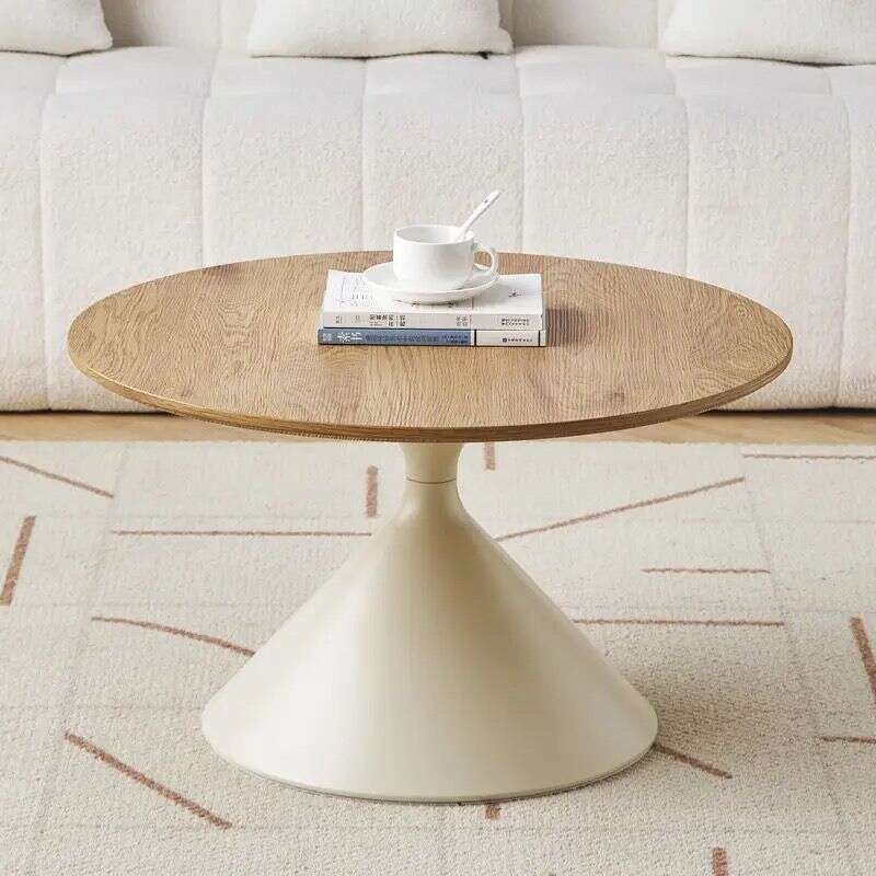 Solid wood tea table, Nordic style, for home living room, mixed design, modern, simple, round shape.