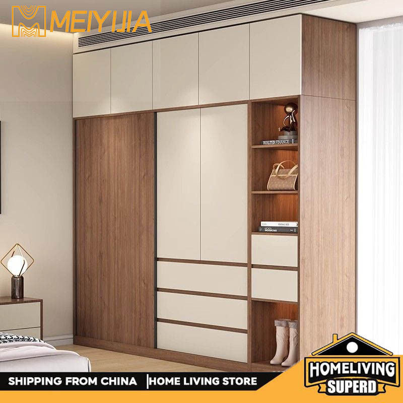 Solid Wood Sliding Bedroom Nordic Home Wind Moving Door Wardrobe Storage Cabinet