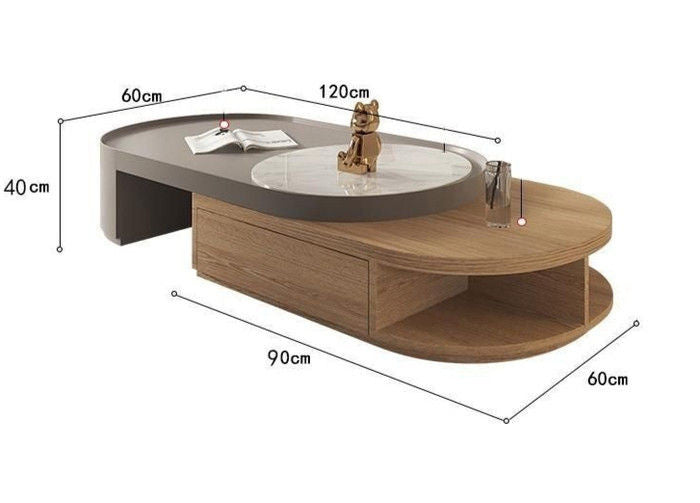 Light Elegant Cream Wind Color Simple Living Room Home Foldable Coffee Rounded Tea Table Eco-Friendly Solid Wood