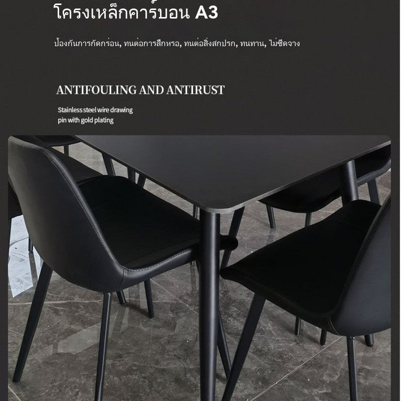 Italian light color elegant black with stone chairs combination modern simple home dining table