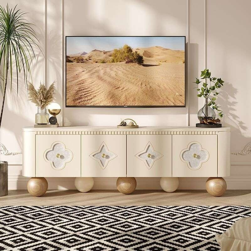 Nordic Medium Cream Wind Design Sense TV Living Room Storage Solid Wood Small Shell Home Floor Cabinet