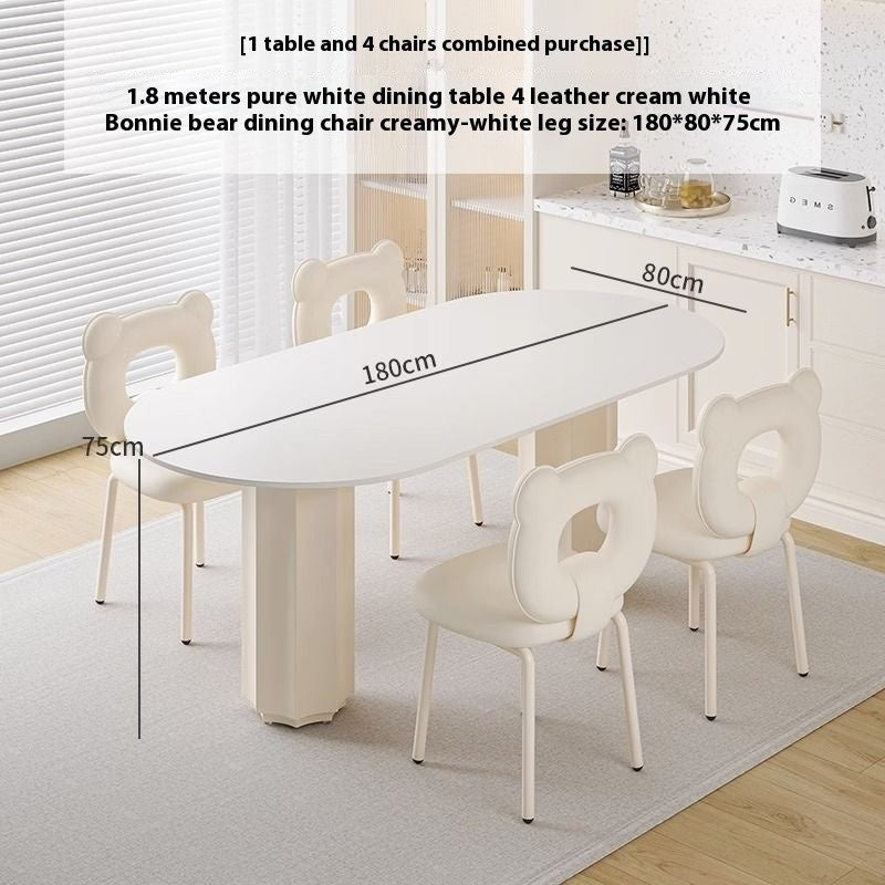 Cream Style Dining Table with Stone Top and Compact Elegant Chairs for Home Kitchen.